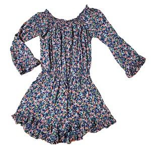 Polo Ralph Lauren Romper Off The Shoulder Blue Floral Bell Sleeve Size Medium